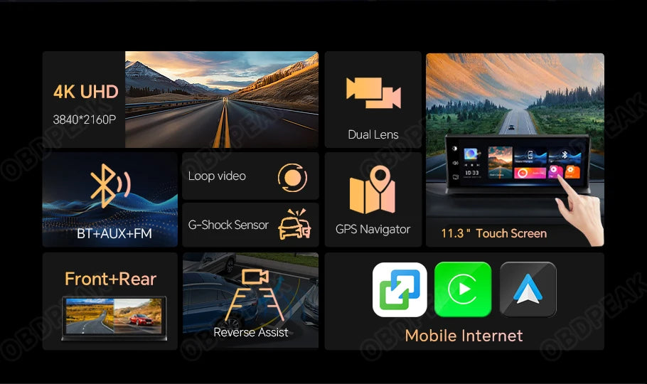 K2 Pro 11.3" Car DVR 4K Camera Wireless Car play Dash Cam