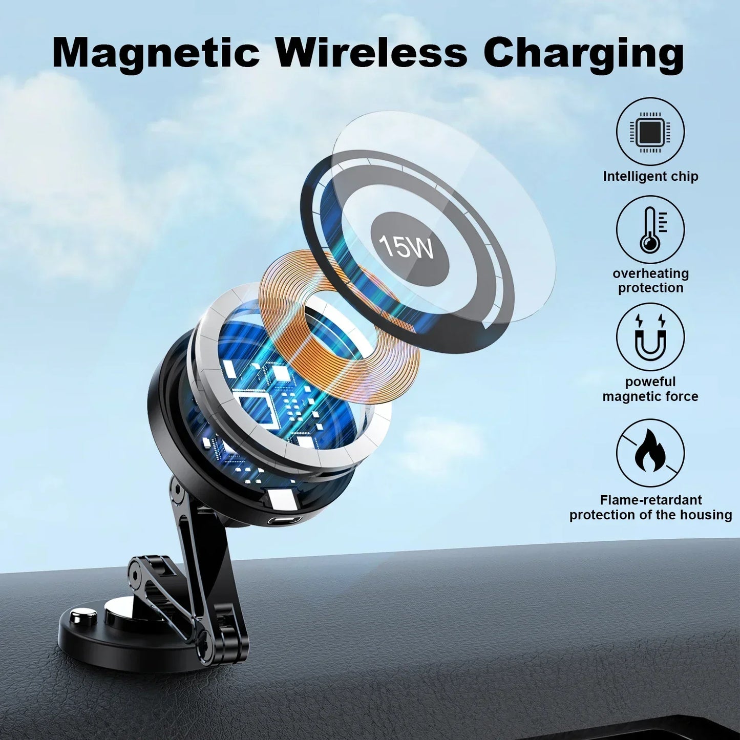 Magnetic Car Phone Holder Mount Wireless Charger Fast Charging