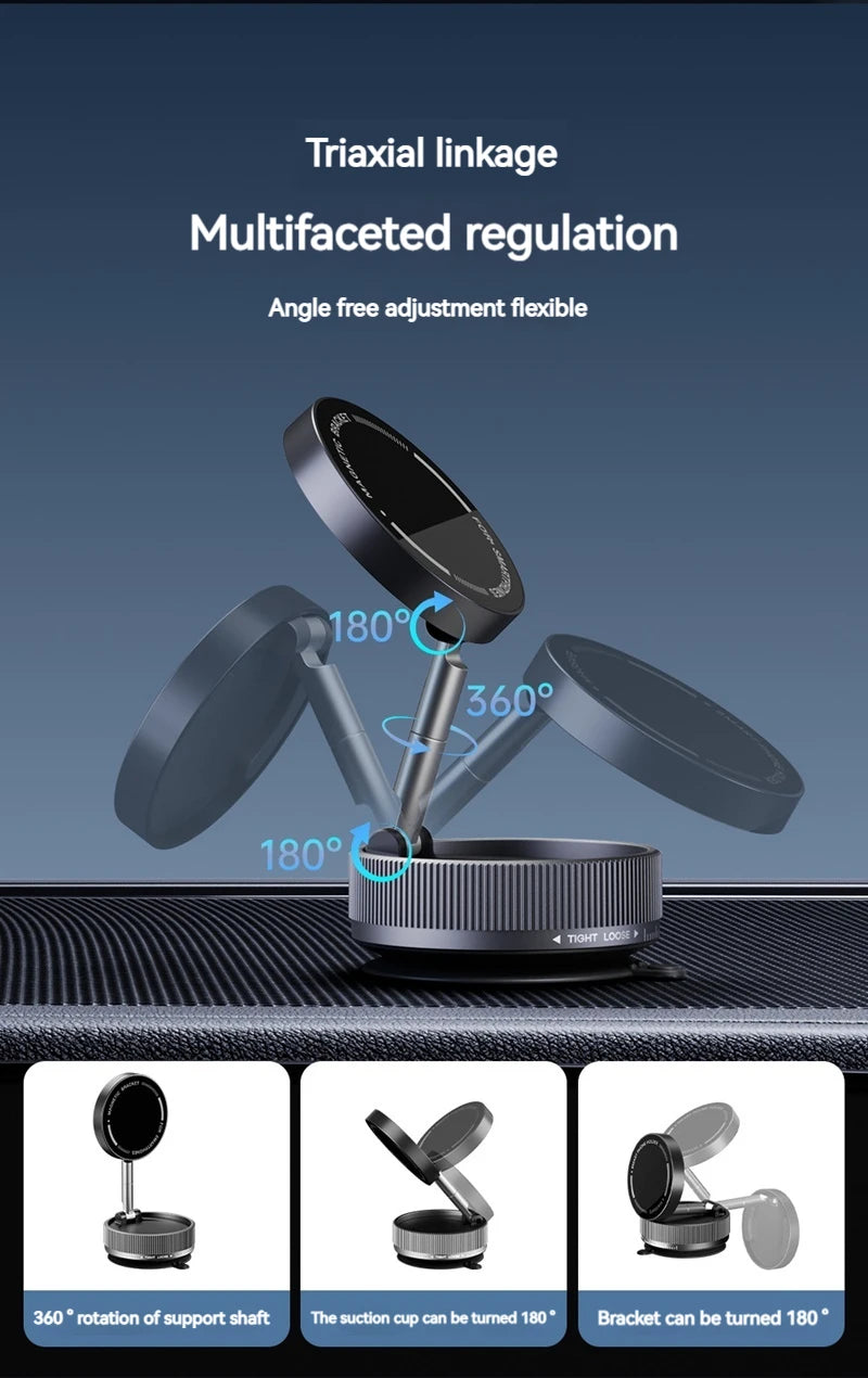 Vacuum Suction Magnetic Car Phone Holder Foldable Mirror