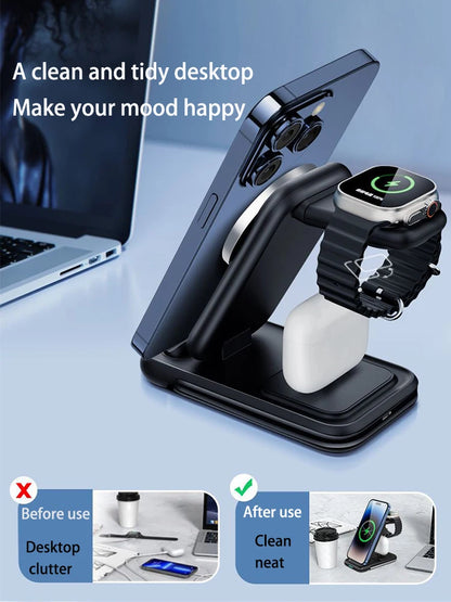 15W 4 in 1 QI2 Magnetic Folding Wireless Charger Fast Charging