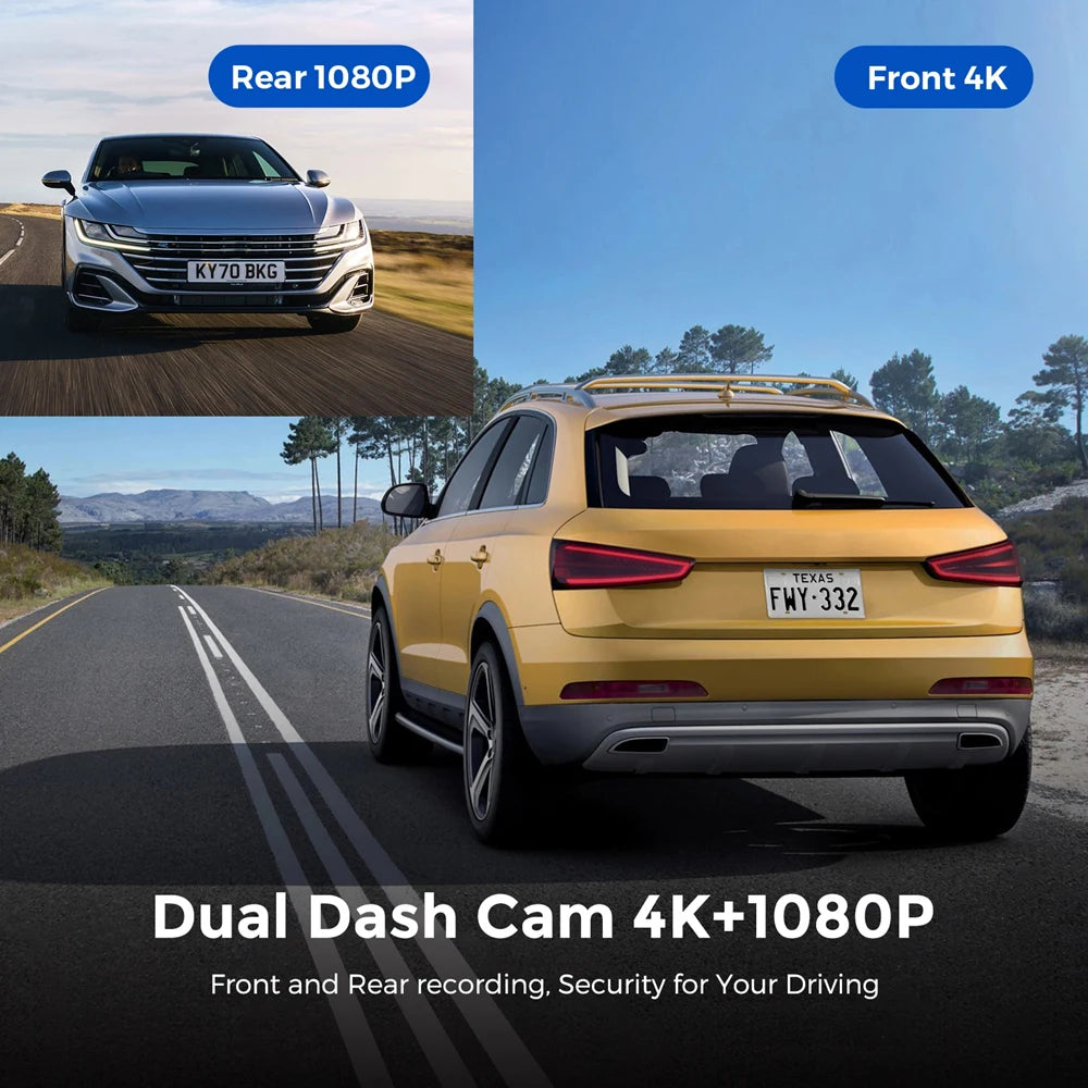 UHD 4K Dash Cam Dual Lens Driving Recorder Car DVR 1080P Rear Lens