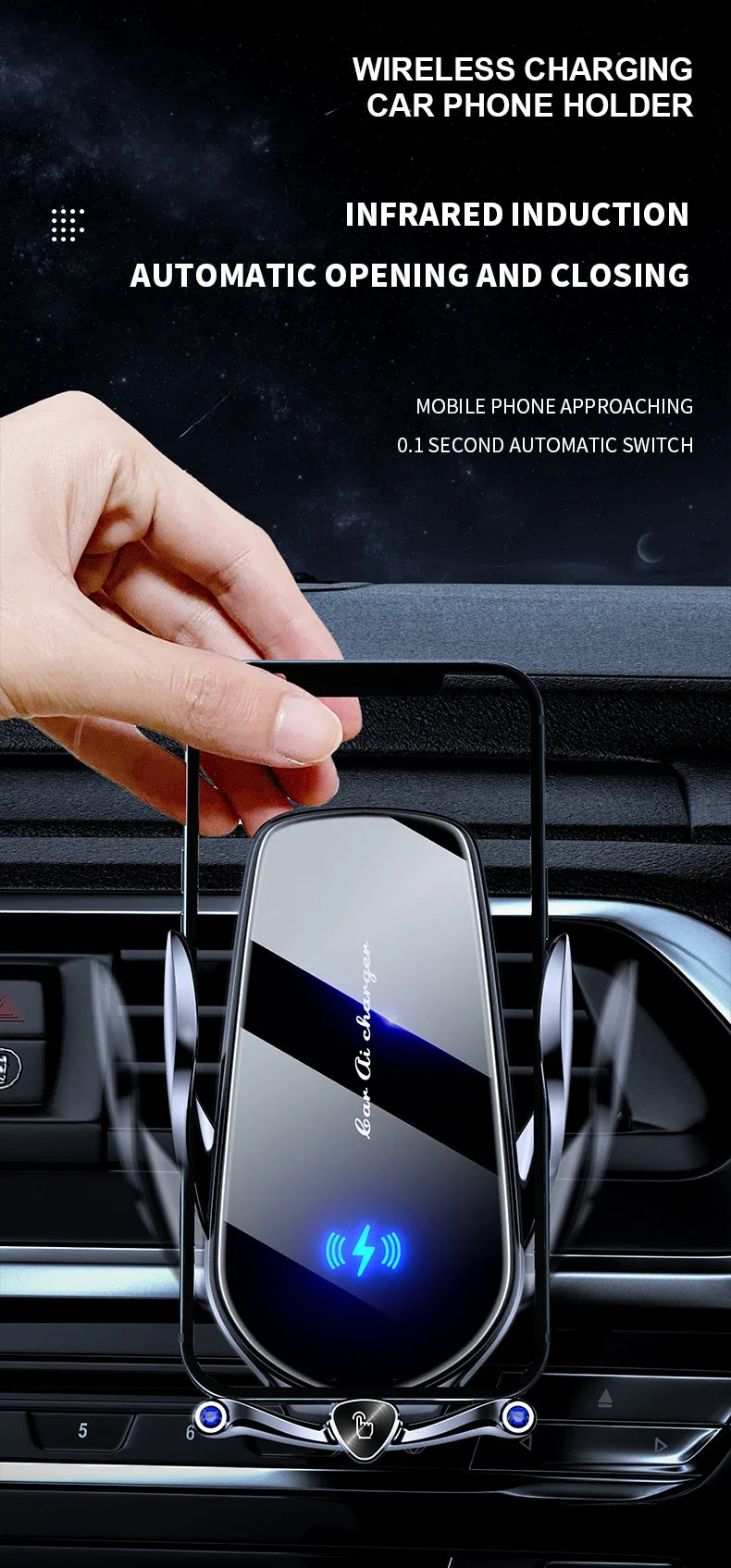 Car Phone Holder 15W Wireless Fast Charger Magnetic Charger