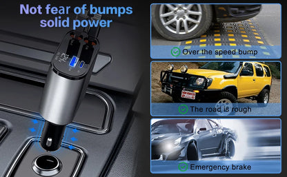 4 IN 1 Retractable Car Charger Mobile Phone USB PD Type C