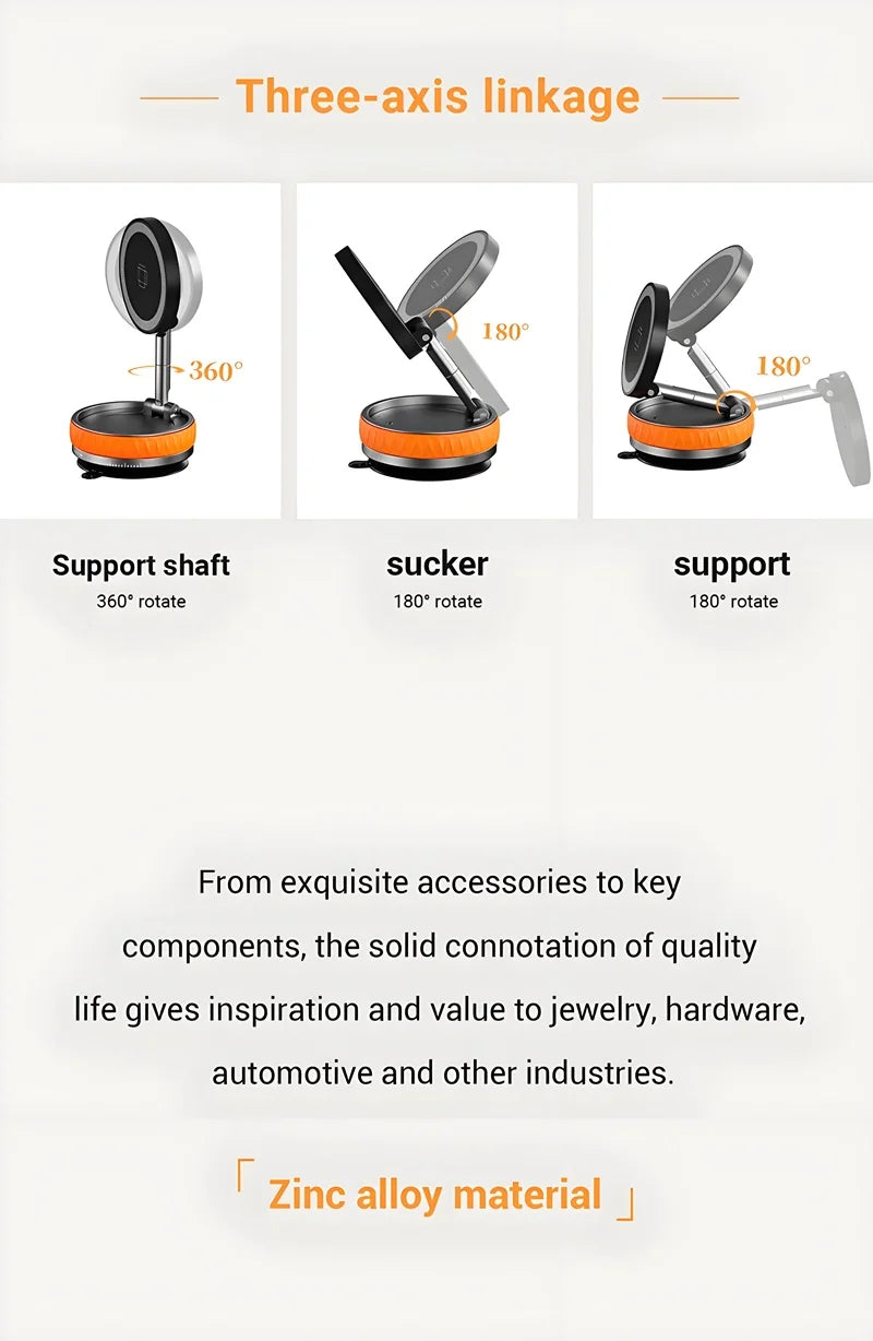 Vacuum Suction Magnetic Car Phone Holder Foldable Mirror