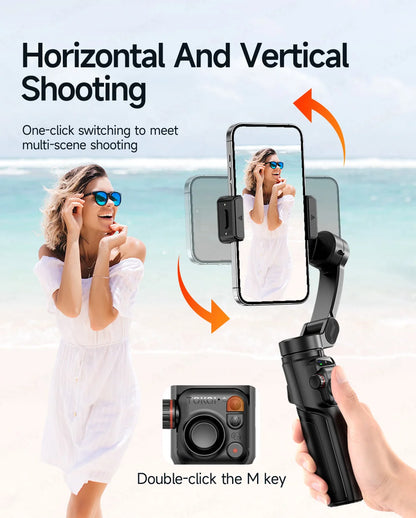 Foldable 3-Axis Phone Gimbal Stabilizer with Telescopic Rod