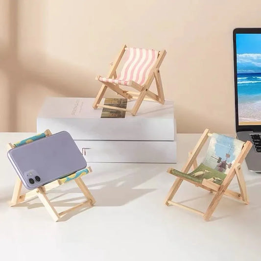 Wood Chair Shape Mobile Phone Stand Beach chair Desktop