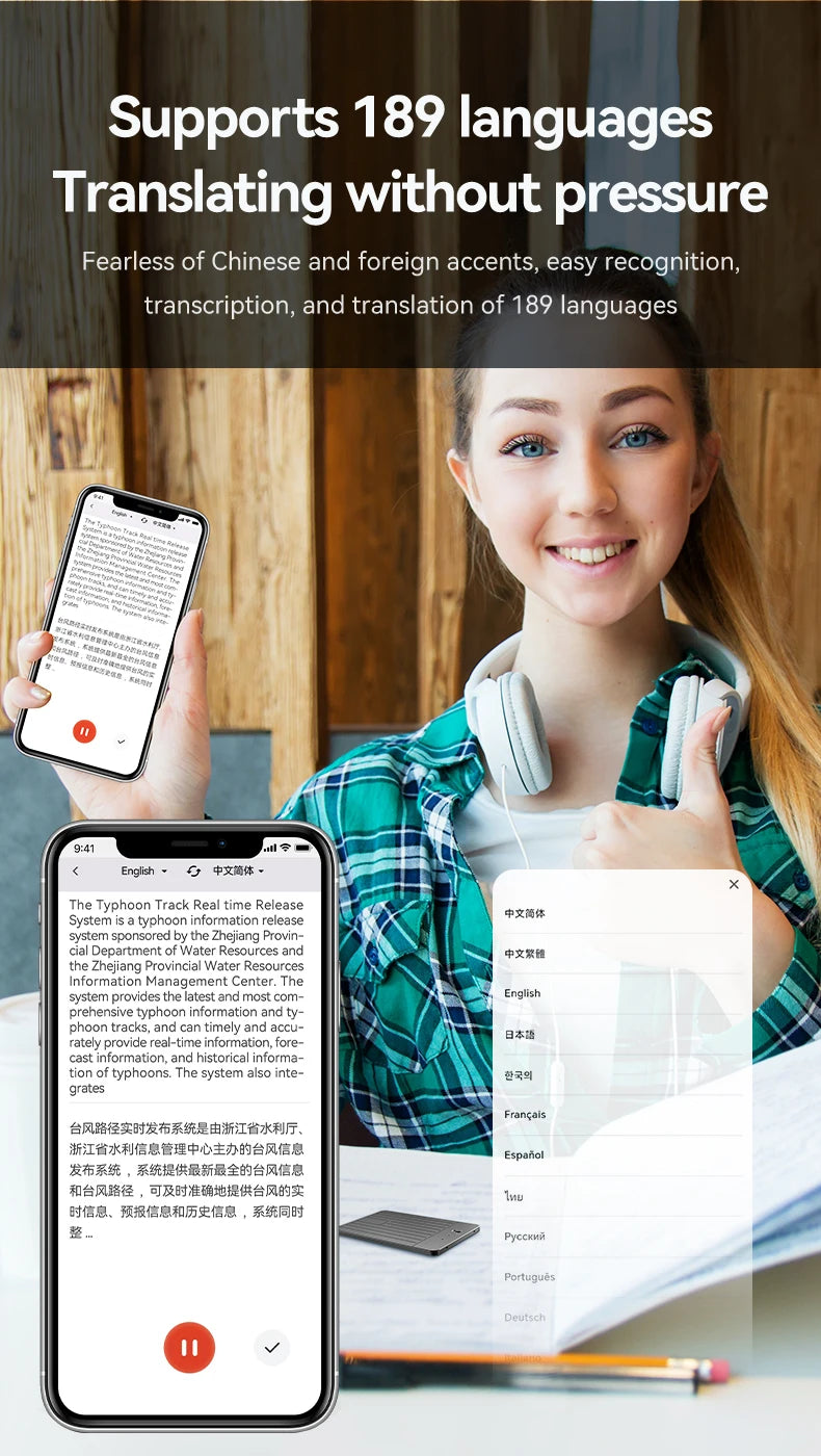 Ultra-Thin 180 Languages AI Voice Recorder Online Translator