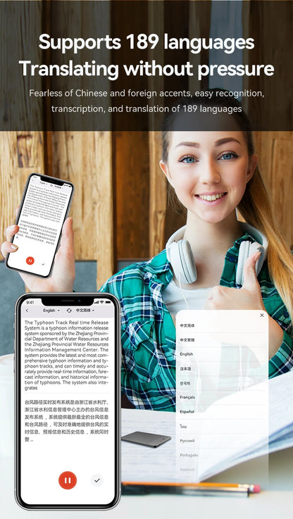 Ultra-Thin 180 Languages AI Voice Recorder Online Translator
