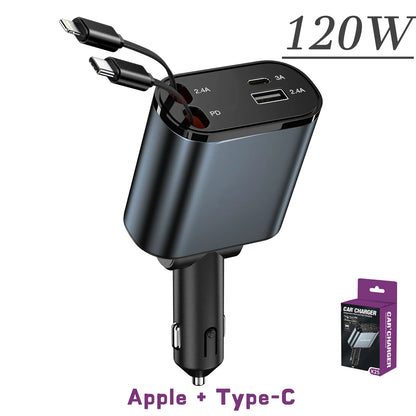 4 IN 1 Retractable Car Charger Mobile Phone USB PD Type C