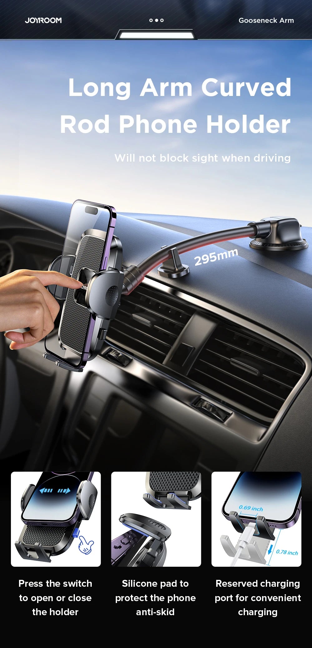 Dashboard Phone Holder Flexible Long Arm