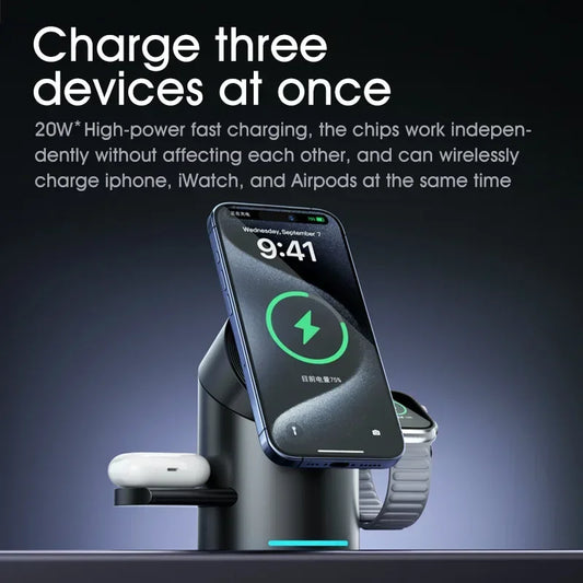 3 In 1 Magnetic Touch Button Wireless Charger For Android iPhone iWatch