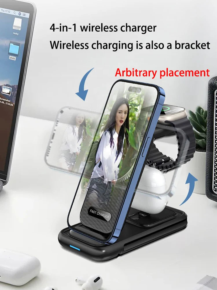 15W 4 in 1 QI2 Magnetic Folding Wireless Charger Fast Charging