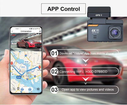 E-ACE Dash Cam 4K 3 Inch Mini Car Dvr Dual Lens