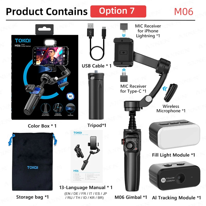 Foldable 3-Axis Phone Gimbal Stabilizer with Telescopic Rod