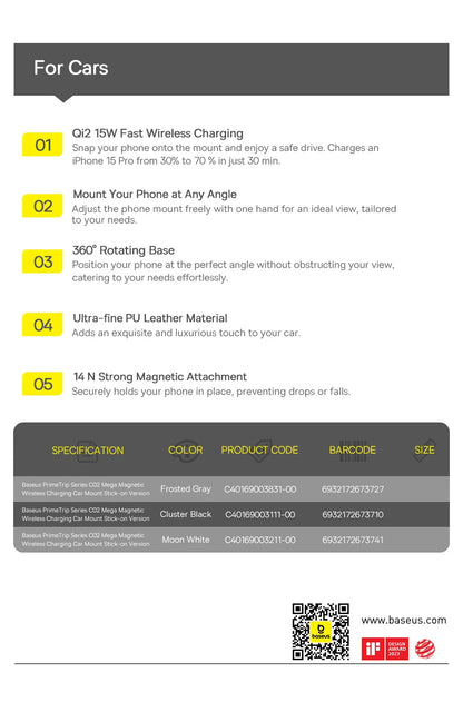 Baseus Car Phone Holder for iPhone 12-16 Wireless Charger