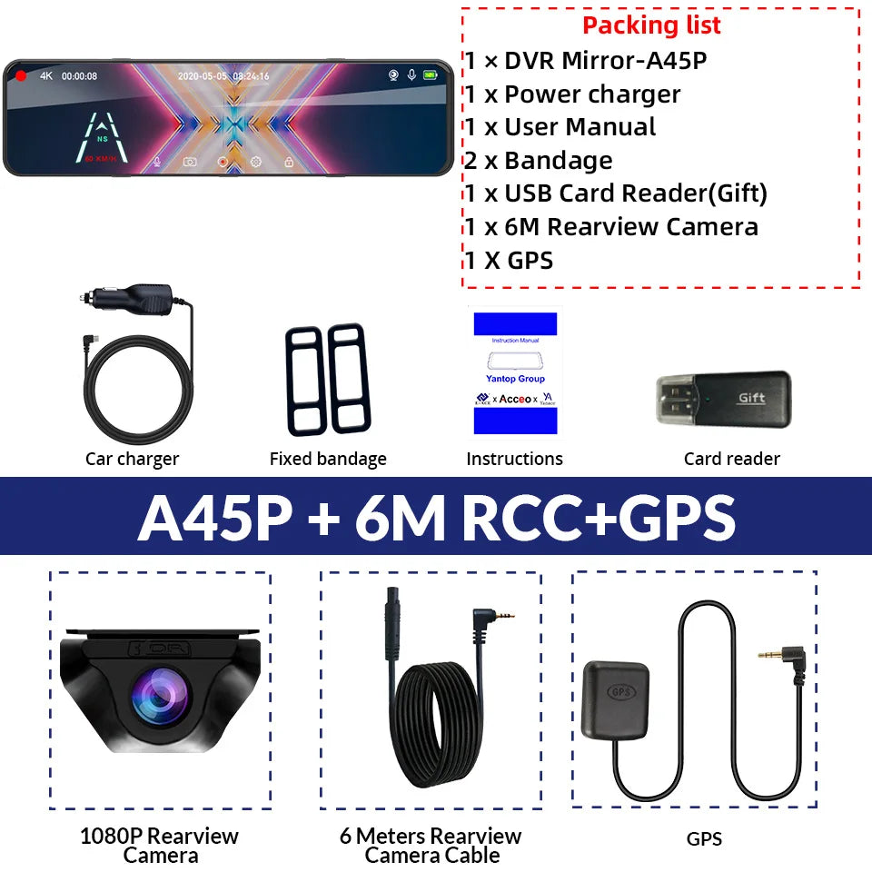 4K Rearview Mirror Driving Recorder HD Night Vision Loop