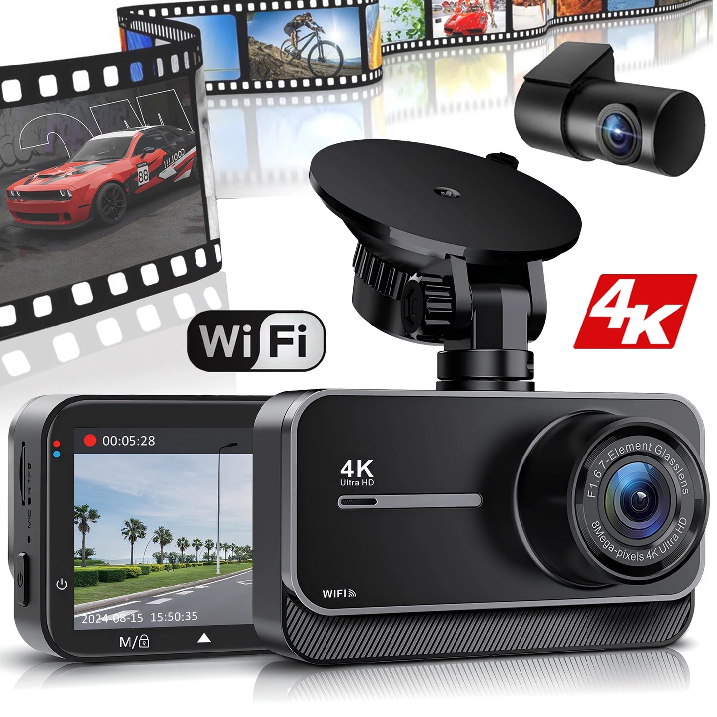 4K Dash Cam for Cars Car Camera Dash Cam WIFI Camera