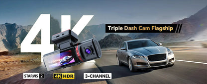 3 Channel Car DVR UHD 4K 3-Lens Inside Vehicle Dash Cam