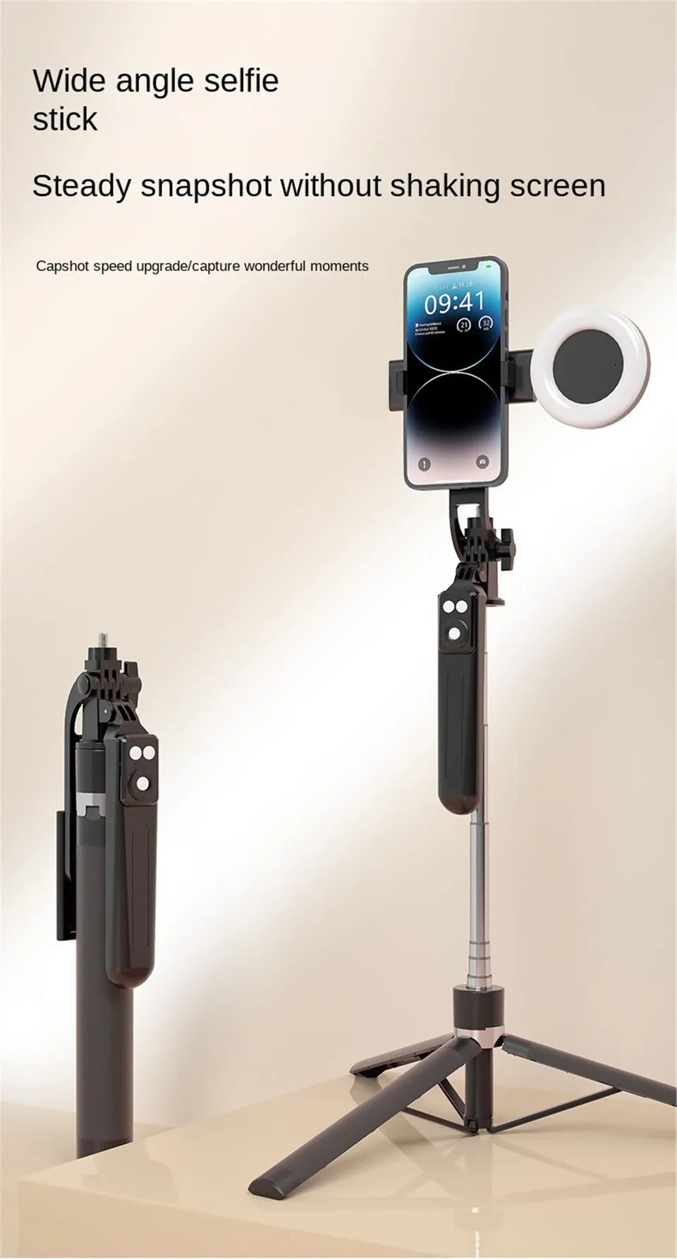 BSLIUFANG Selfie Stick Wireless Tripod Stand with Light