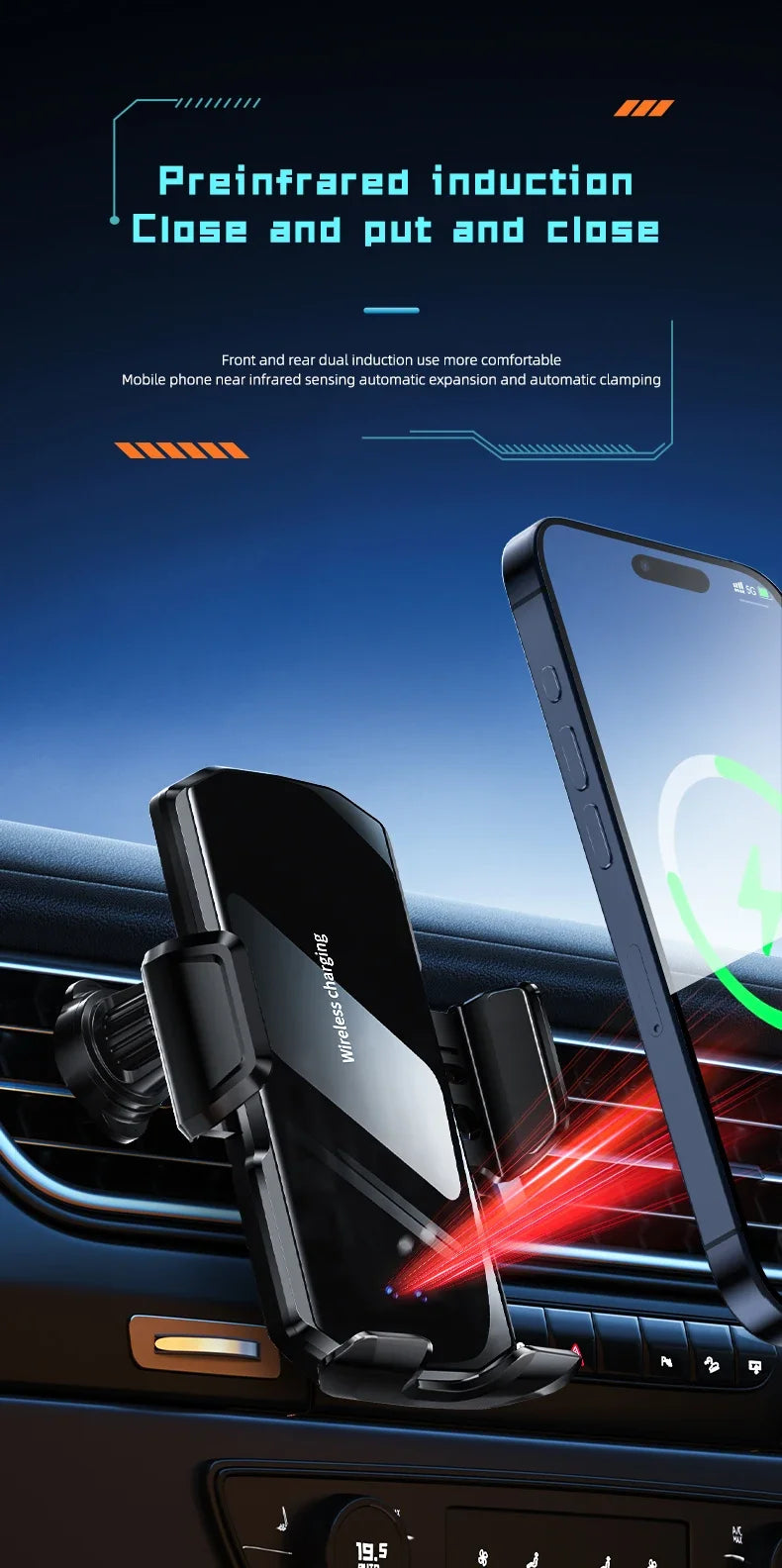 Wireless Car Air Vent Phone Holder 15W Fast Charging
