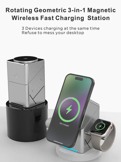 New Qi2 3 in 1 Touch Button Rotating Magnetic Wireless Charger