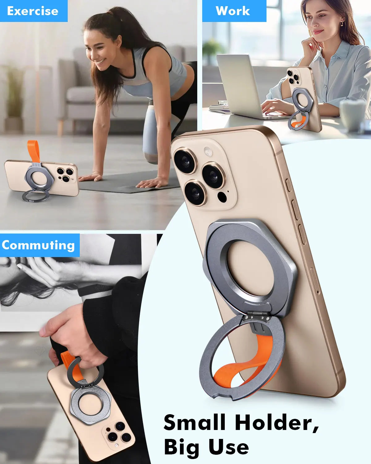 Metal Magnetic Phone Stand Adjustable with Silicone Lanyard