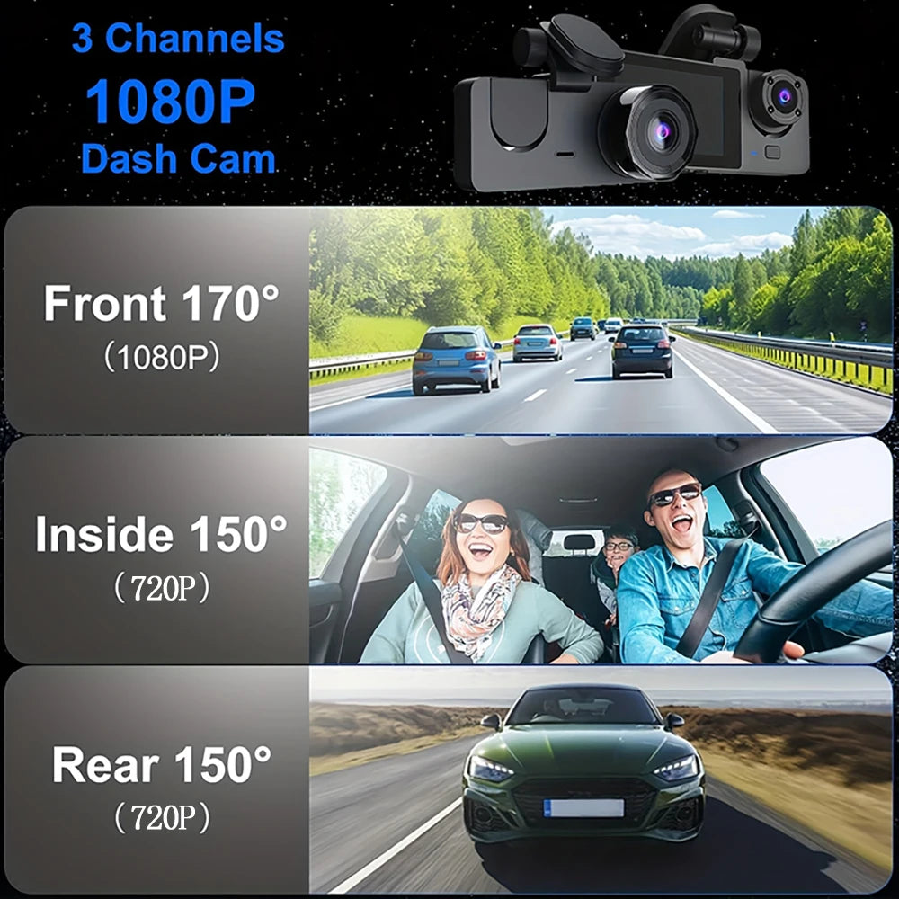 Dash Cam 2/3 Channel Car Black Box WiFi DVR HD 1080P