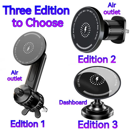 15W Car Magnetic Wireless Charger Holder with Metal Body - Fits Vent