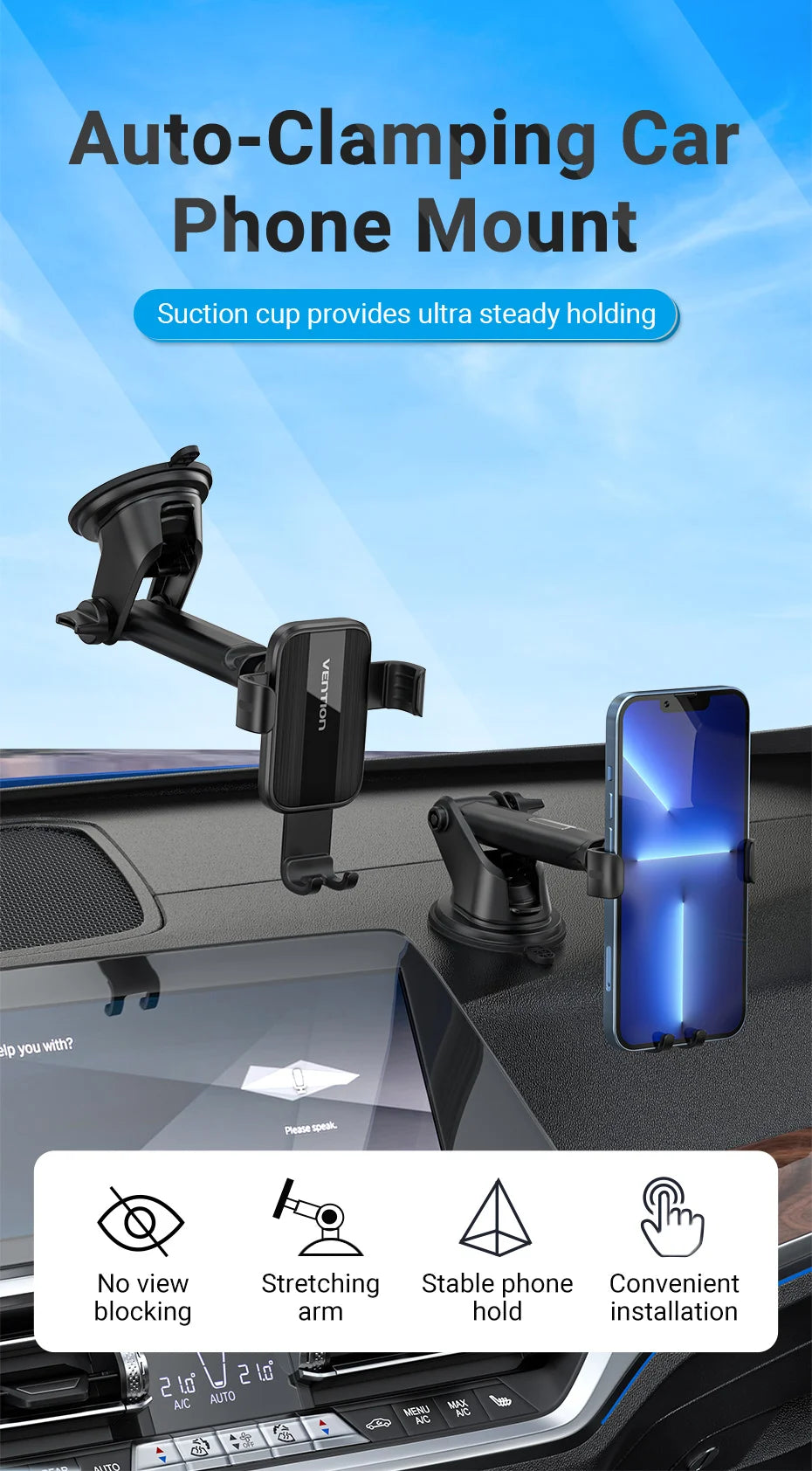 Vention Car Phone Holder Gravity Phone Stand