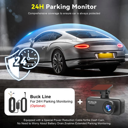 4K UHD WiFi Dash Cam for Car DVR Camera Front and Rear Dual Video