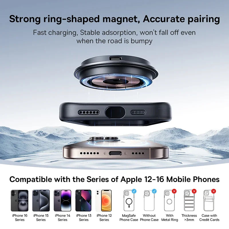 Baseus Car Phone Holder for iPhone 12-16 Wireless Charger