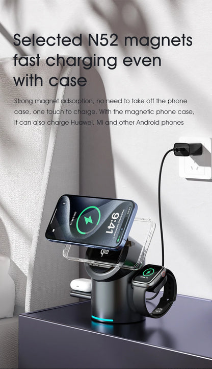 3 In 1 Magnetic Touch Button Wireless Charger For Android iPhone iWatch