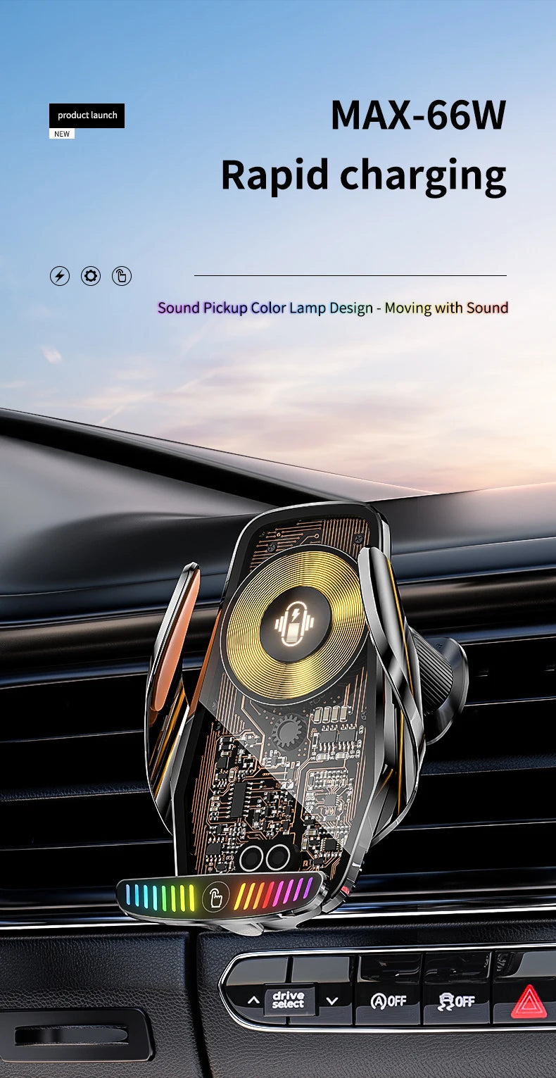66W Magnetic Car Phone Holder 15W Wireless Fast Charger Car Stand