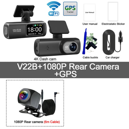 UHD 4K Dash Cam Dual Lens Driving Recorder Car DVR 1080P Rear Lens