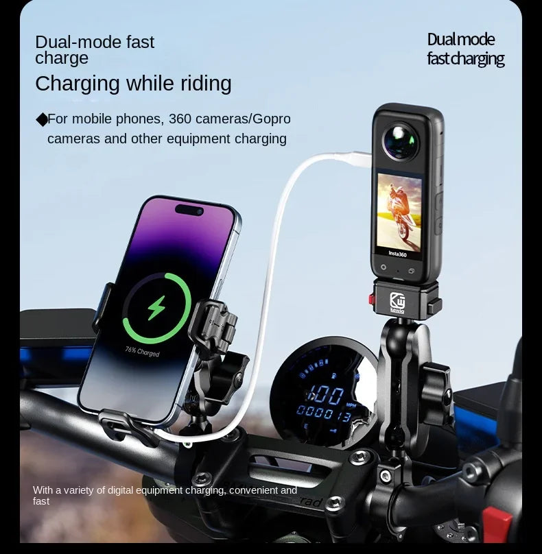 Motorcycle Phone Holder Shockproof 15W Wireless Charger