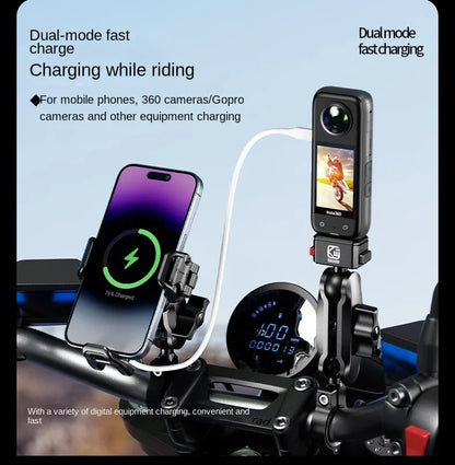 Motorcycle Phone Holder Shockproof 15W Wireless Charger