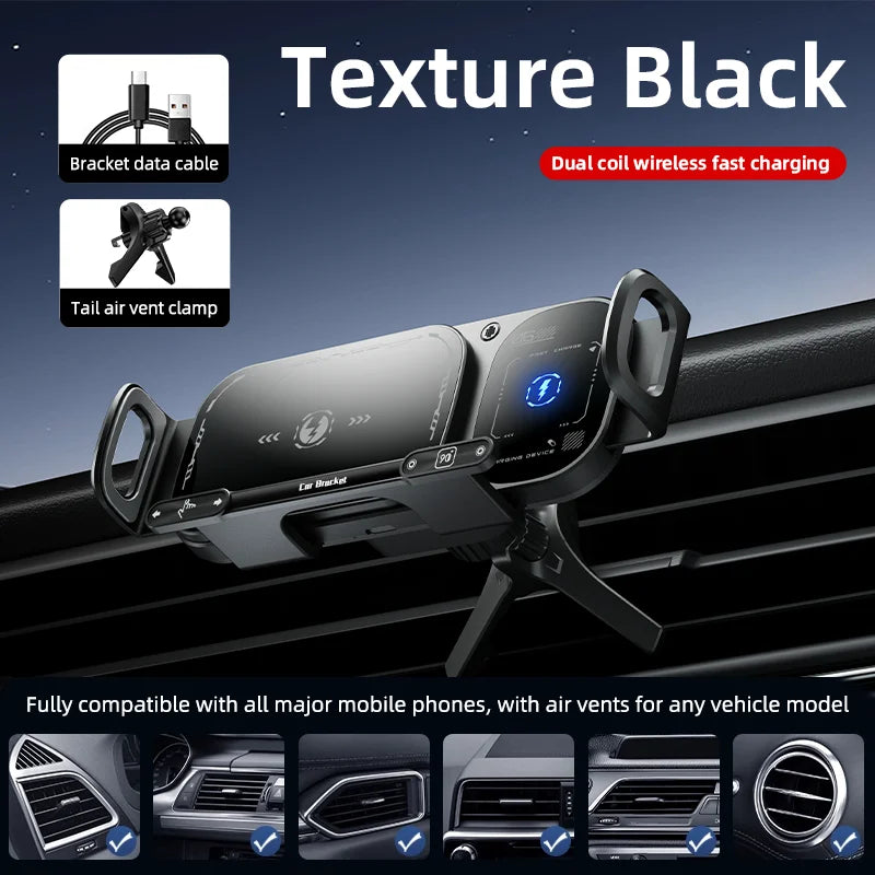 Dual Coil Foldable Phone Holder Car 15W Wireless Charger
