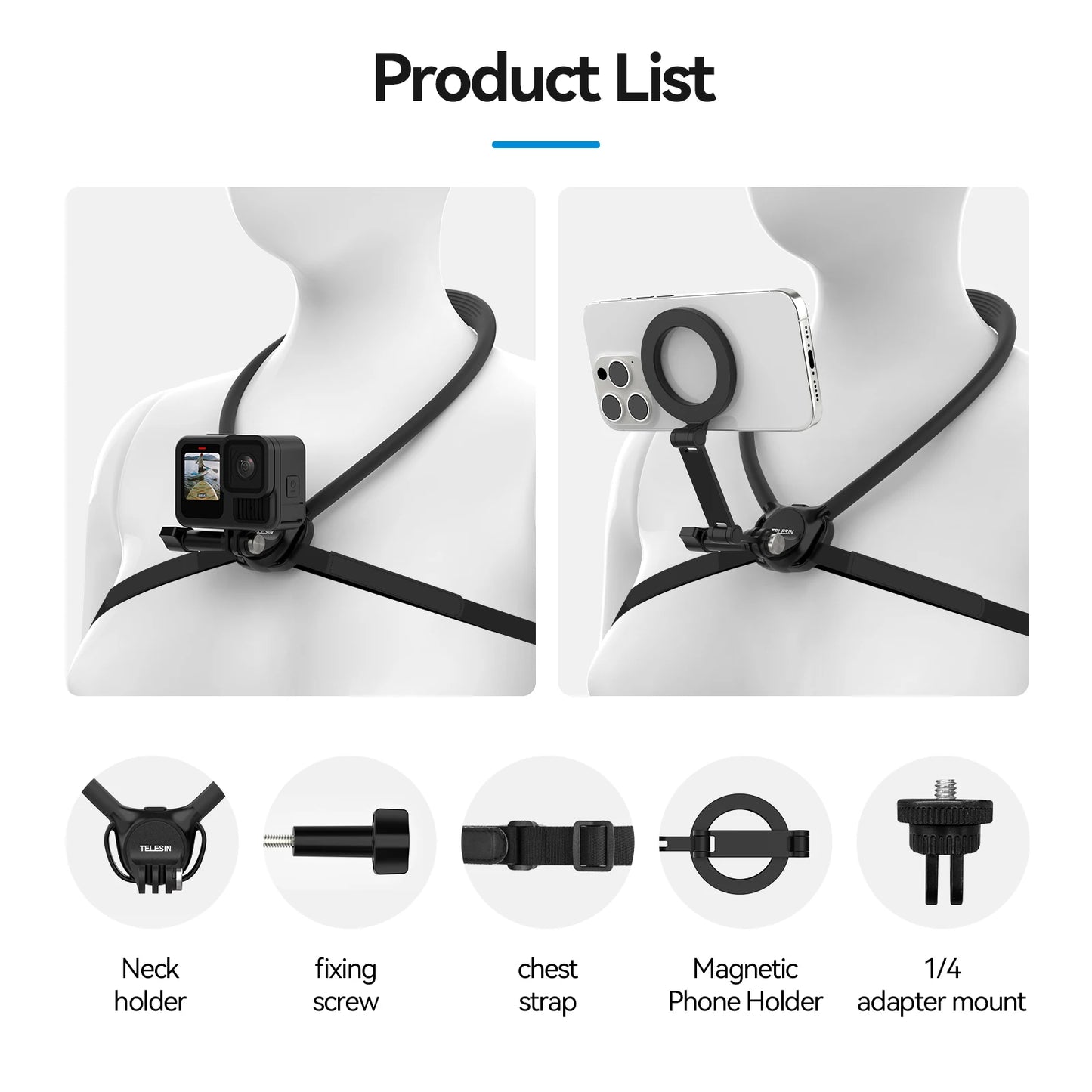 TELESIN Phone Action Camera 2 in 1 Neck Hold Mount
