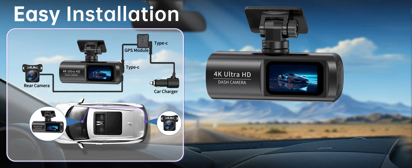 UHD 4K WiFi Dash Cam Dual Lens Driving Recorder Car DVR