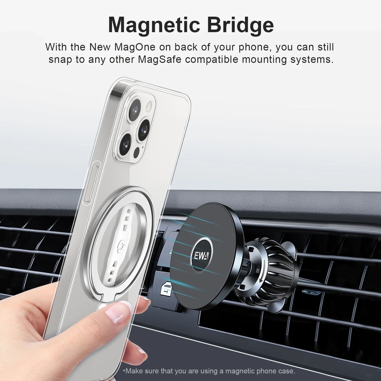 EWA Magnetic Phone Grip and Stand with Silicone Finger Strap