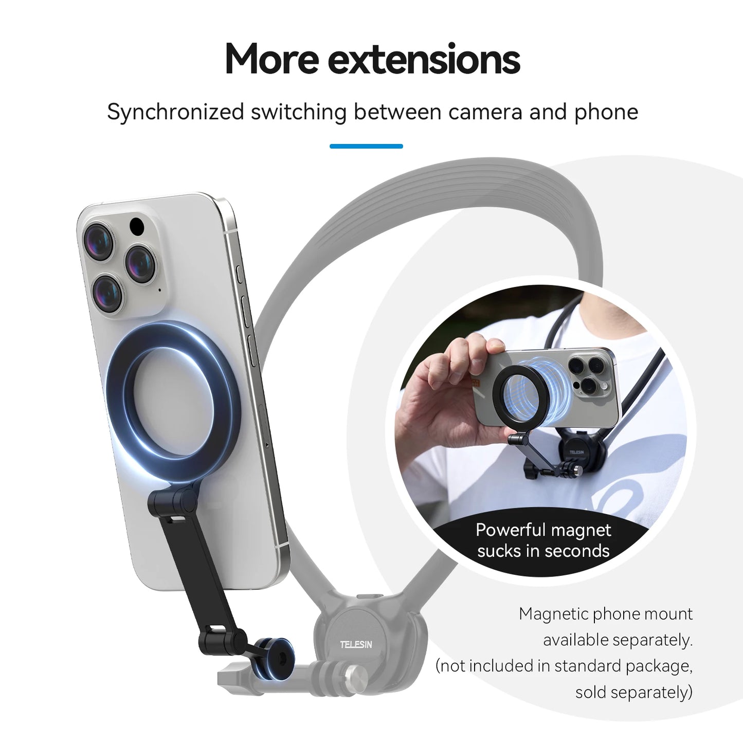 TELESIN Phone Action Camera 2 in 1 Neck Hold Mount