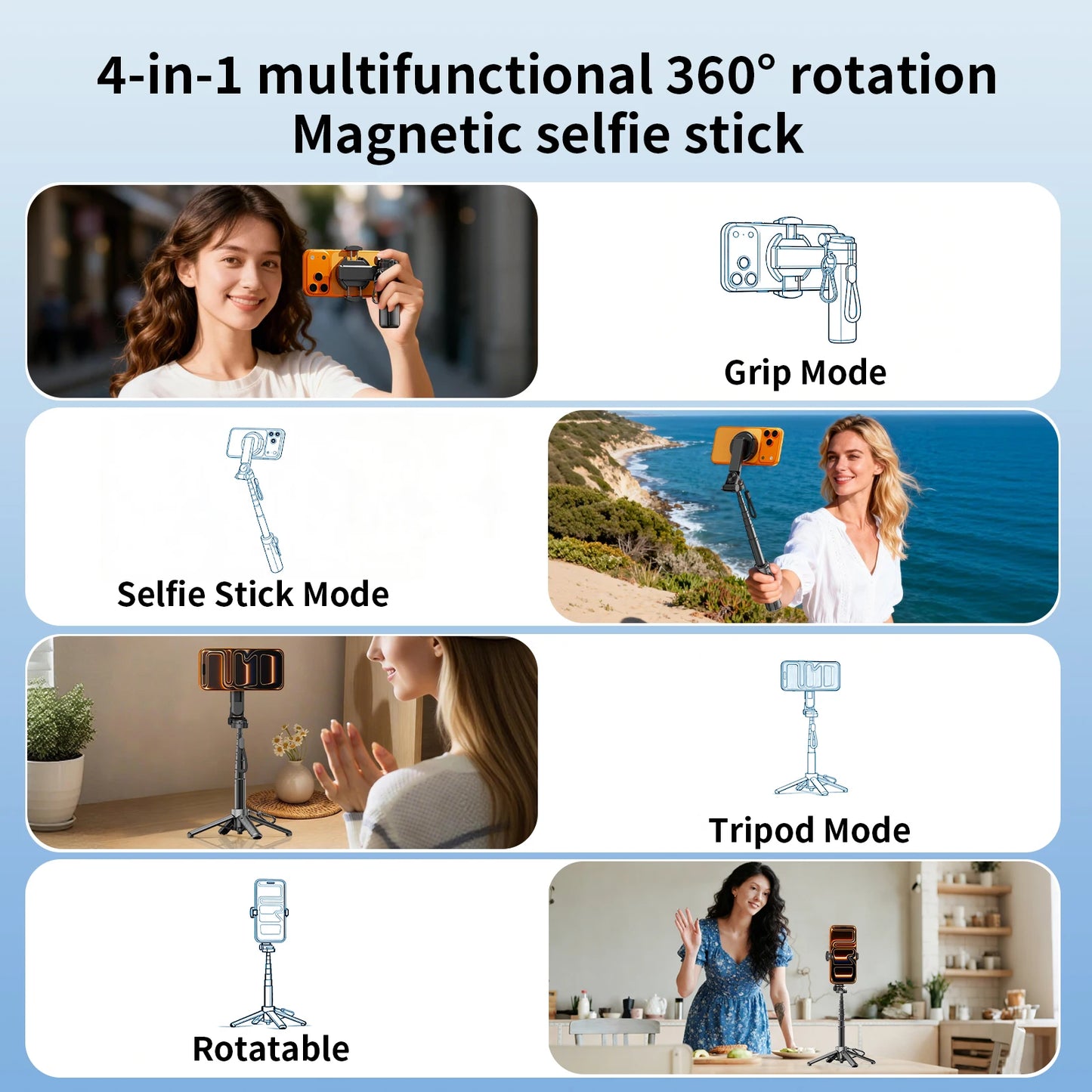Portable Magnetic Selfie Stick Multifunctional Phone Holder