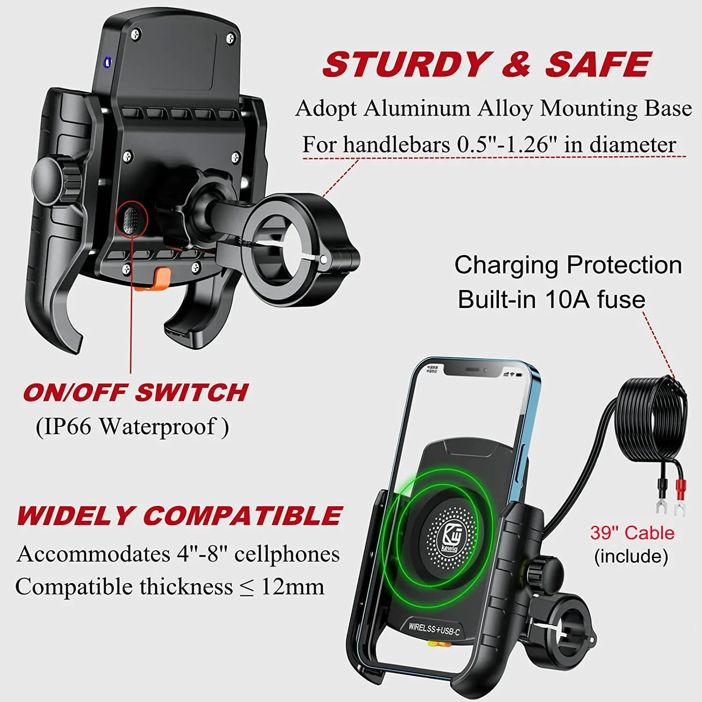 Motorcycle Phone Holder Wireless Charging Cradle 3.0 Quick Charger
