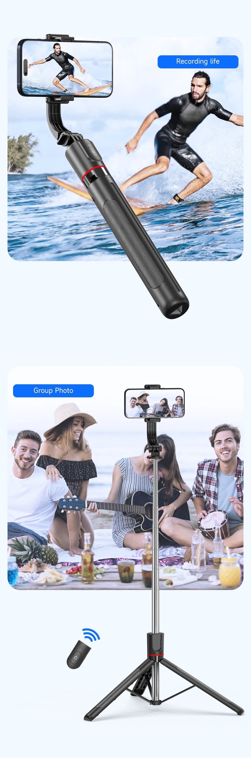 F15 with Wireless Remote 68 Inch Selfie Stick Phone Desktop Stand