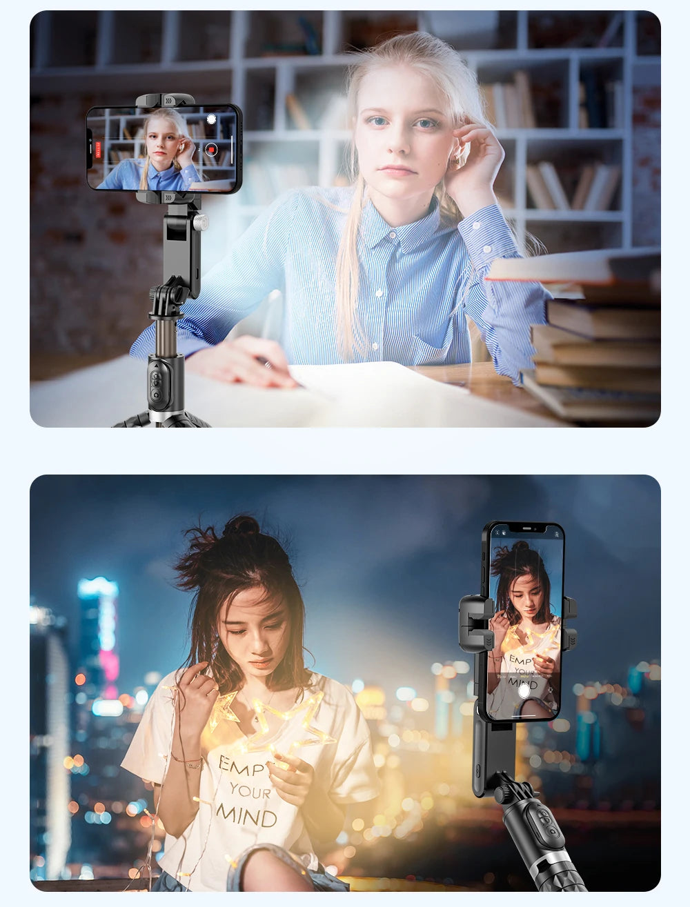 Bluetooth Smartphone Gimbal Stabilizer with Extendable Stick