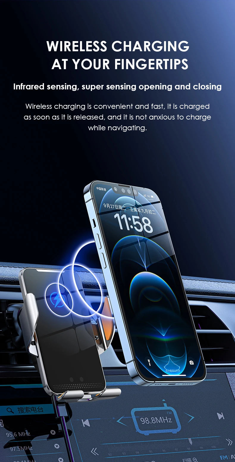 Wireless Car Charger Air Vent Auto Clamping Super Fast Charging
