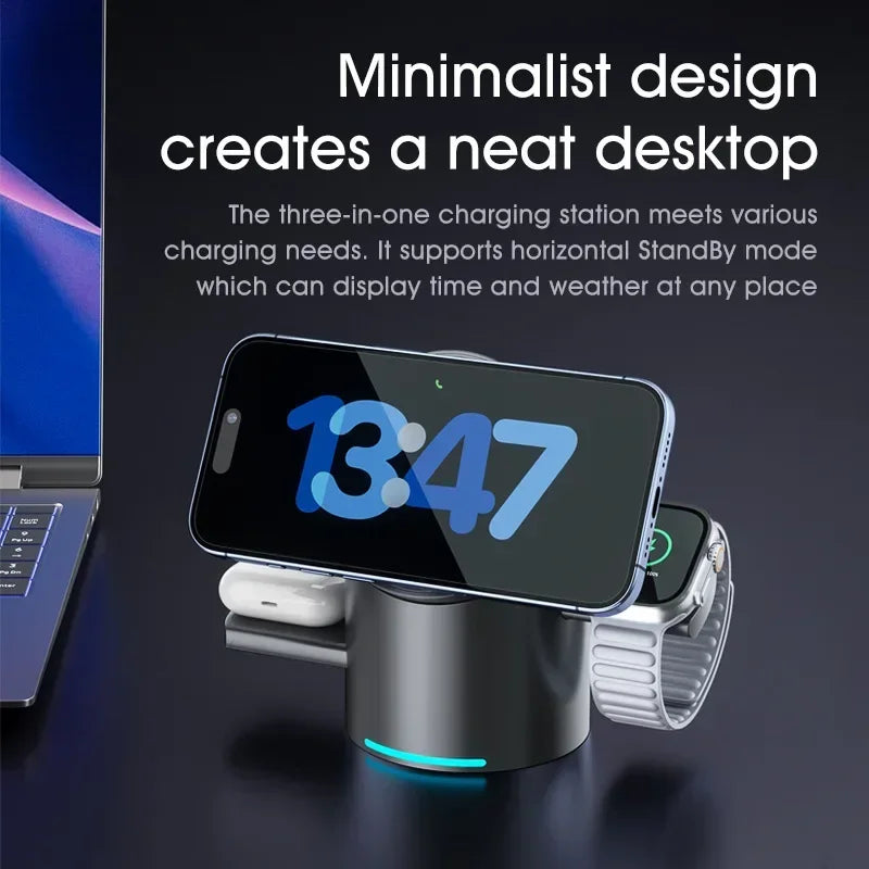 3 In 1 Magnetic Touch Button Wireless Charger For Android iPhone iWatch