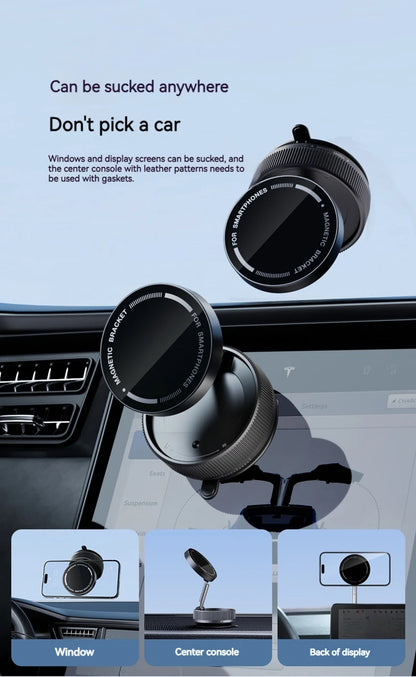 Vacuum Suction Magnetic Car Phone Holder Foldable Mirror