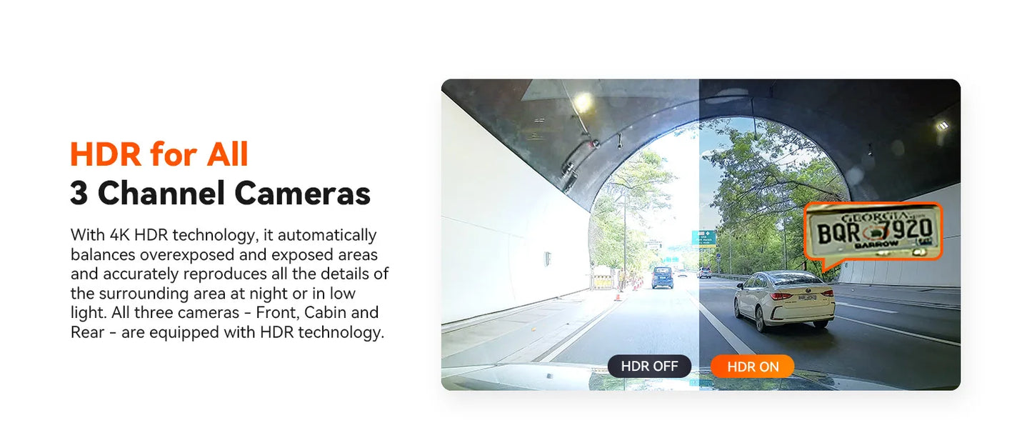 3 Channel Car DVR UHD 4K 3-Lens Inside Vehicle Dash Cam