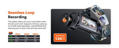 3 Channel Car DVR UHD 4K 3-Lens Inside Vehicle Dash Cam